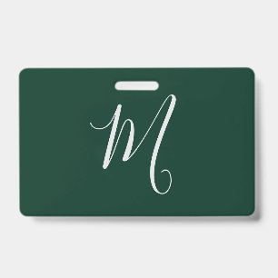 Dark Green Plain Elegant Modern Own Name Monogram Badge