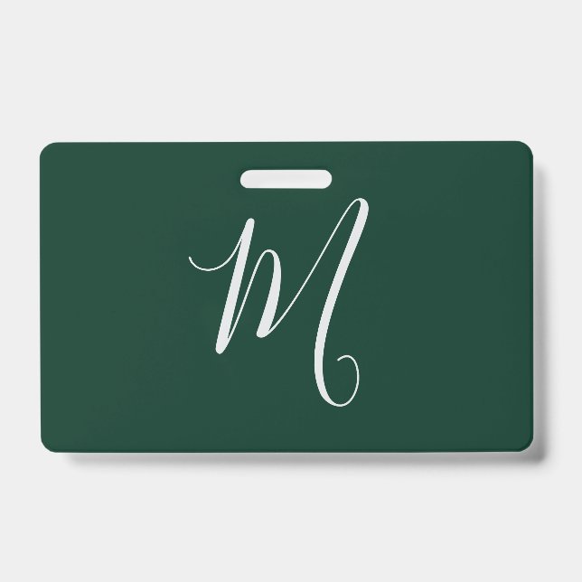 Dark Green Plain Elegant Modern Own Name Monogram Badge (Front)