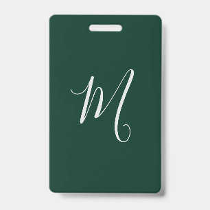 Dark Green Plain Elegant Modern Own Name Monogram Badge