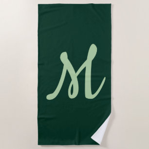 Dark Green Plain Elegant Modern Own Name Monogram Beach Towel