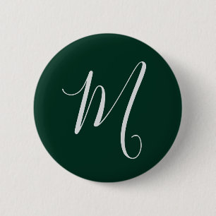 Dark Green Plain Elegant Modern Own Name Monogram Button
