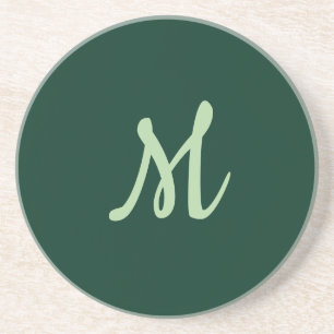 Dark Green Plain Elegant Modern Own Name Monogram Coaster