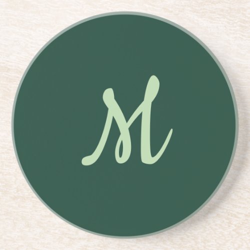 Dark Green Plain Elegant Modern Own Name Monogram Coaster