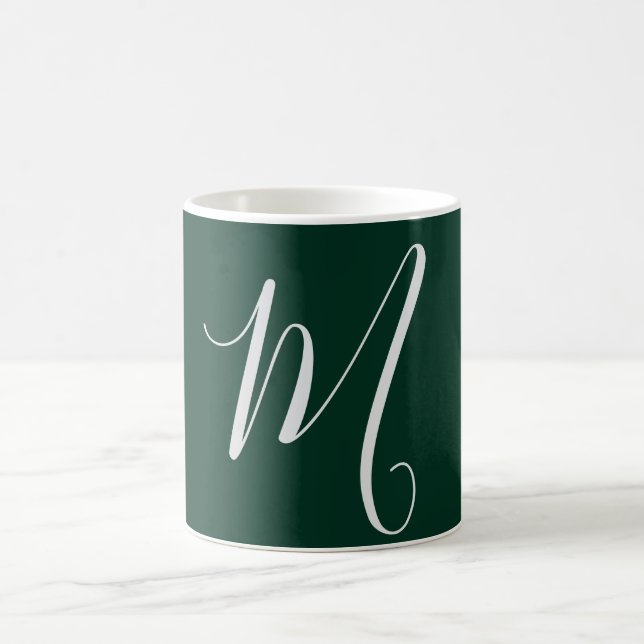 Dark Green Plain Elegant Modern Own Name Monogram Coffee Mug (Center)
