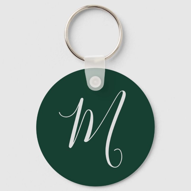 Dark Green Plain Elegant Modern Own Name Monogram Keychain (Front)