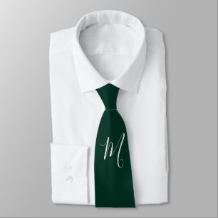 Dark Green Plain Elegant Modern Own Name Monogram Neck Tie