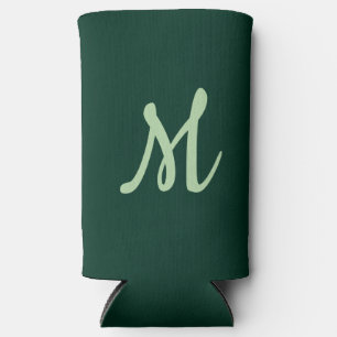 Dark Green Plain Elegant Modern Own Name Monogram Seltzer Can Cooler