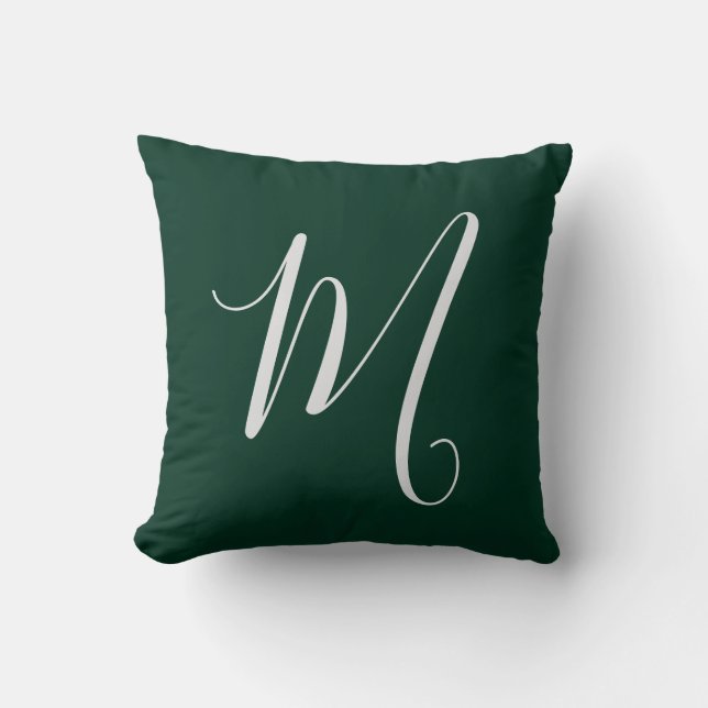 Dark Green Plain Elegant Modern Own Name Monogram Throw Pillow (Front)