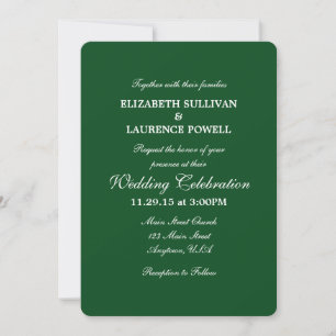 Dark Green Plain Simple Wedding Invitation