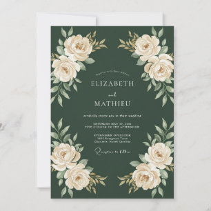 Dark Green Polished Rose Wedding Invitation