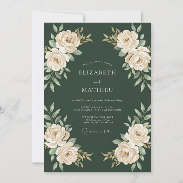 Dark Green Polished Rose Wedding Invitation (Front)