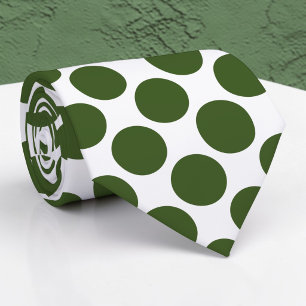 Dark Green Polka Dots on White Custom Necktie
