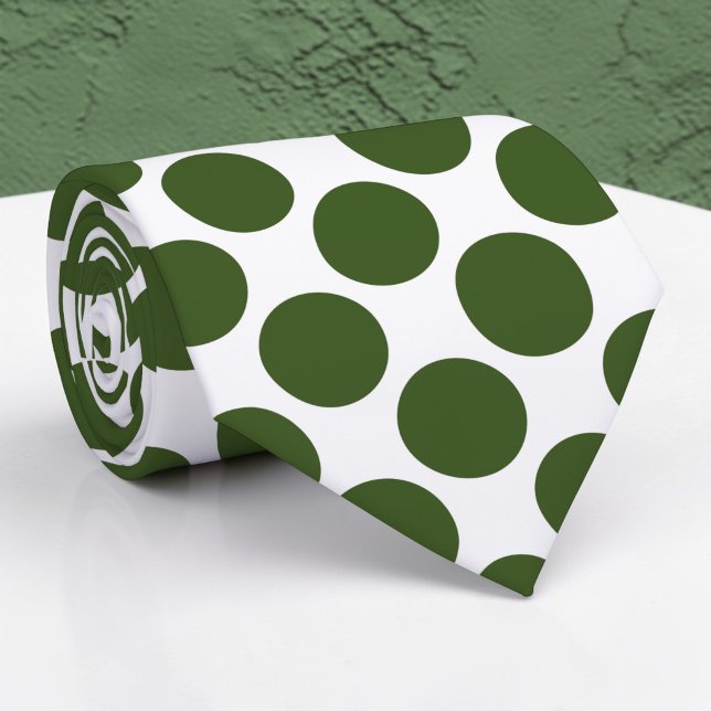 Dark Green Polka Dots on White Custom Necktie (Creator Uploaded)
