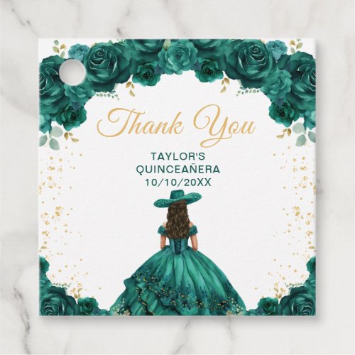 Dark Green Princess Charro Quinceaera Thank You Favor Tags