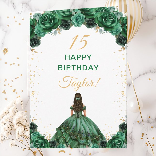 Dark Green Princess Floral Happy Birthday Card (Creator Uploaded)
