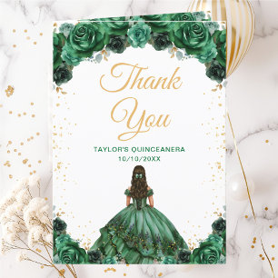 Dark Green Princess Floral Quinceañera Letterpress Thank You Card