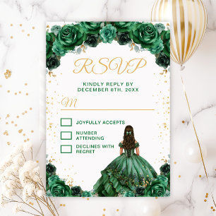 Dark Green Princess Floral Quinceañera RSVP Card