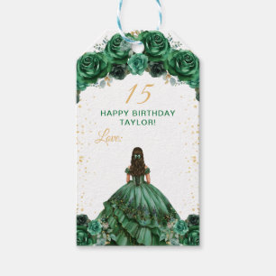 Dark Green Princess Quinceañera Happy Birthday Gift Tags