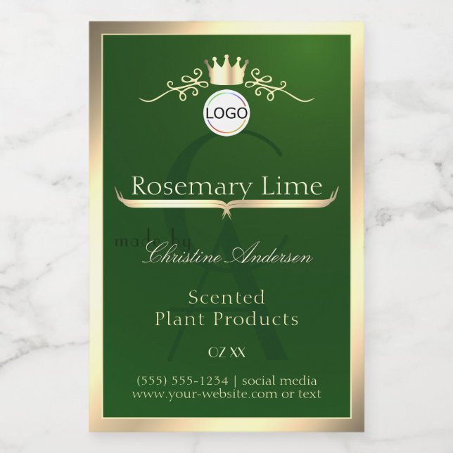 Dark Green Product Label Gold Frame Logo Monogram (Single Label)