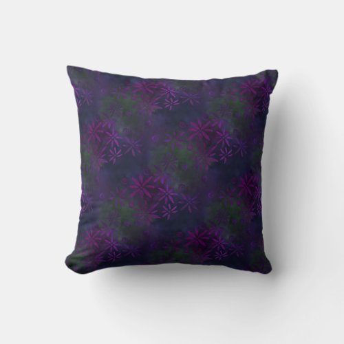 Dark green purple batik style floral pattern fleec throw pillow