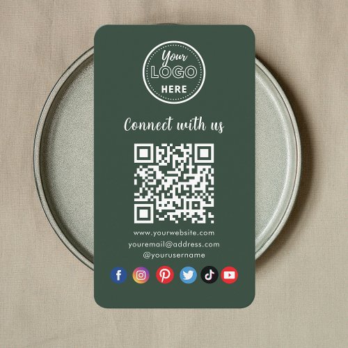 Dark Green QR Code Connect With Us Social Media Business Card
