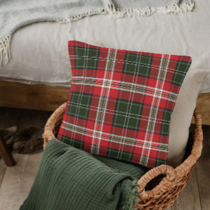 Dark Green, Red and White Tartan Plaid Throw Pillow