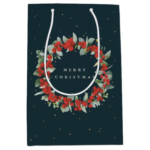 Dark Green Red BerryEucalyptus ChristmasHoliday Medium Gift Bag