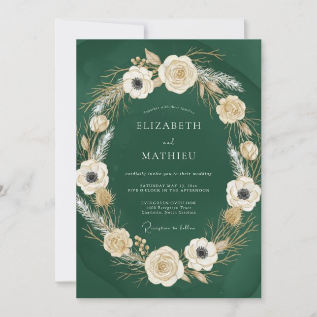 Dark Green Refined Woodland Wedding Invitation (Front)