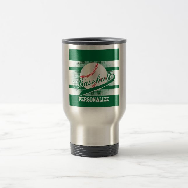 Dark Green Retro Baseball Style Travel Mug (Center)