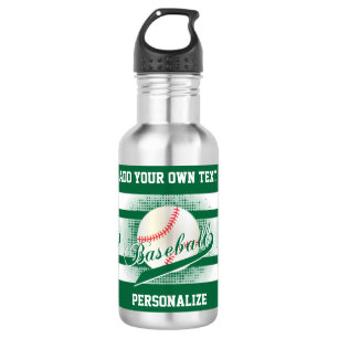Dark Green Retro Baseball Style Water Bottle