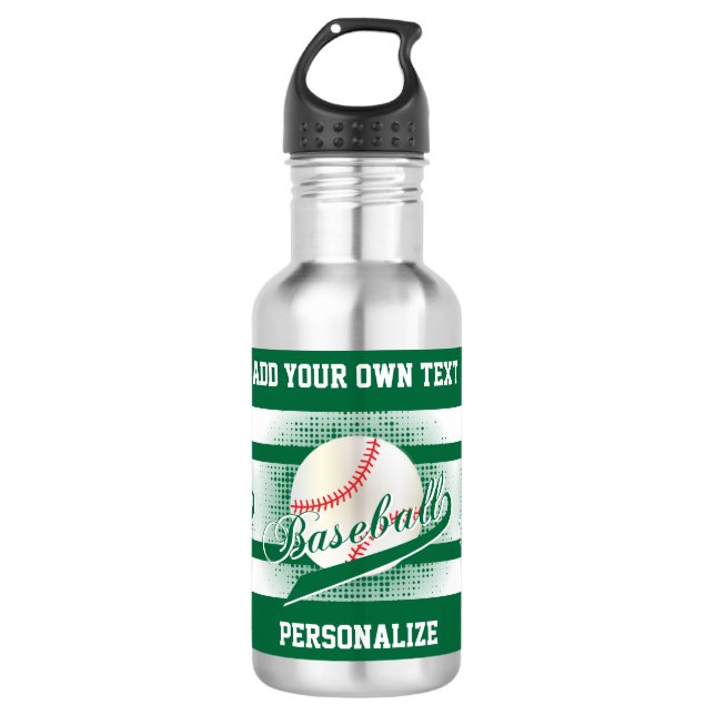 Dark Green Retro Baseball Style Water Bottle (Front)