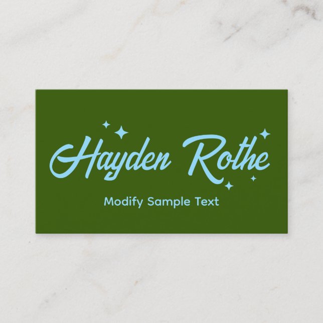 Dark Green Retro Typography Stars Business Card (Front)