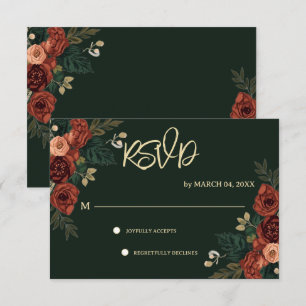 Dark green Romantic Garden Floral  Wedding RSVP Card