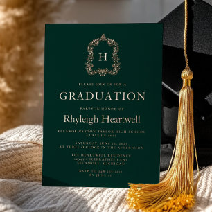 Dark Green Rose Gold Crest Graduation Party Foil Invitation