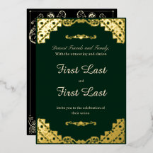 Dark Green Royalty Foil Wedding Invitation
