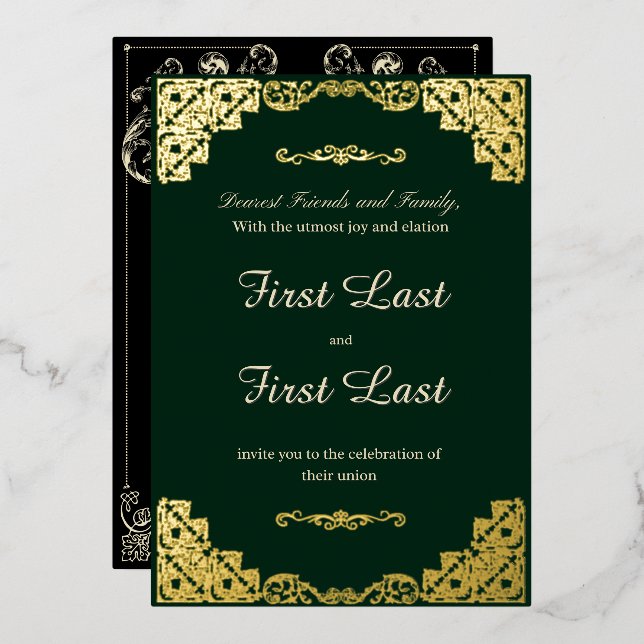 Dark Green Royalty Foil Wedding Invitation Foil Invitation (Front/Back)