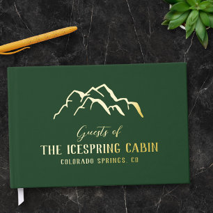 Dark Green Rustic Mountain Tops Cabin Foil Guest Book