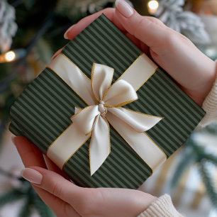 Dark Green & Sage Striped Wrapping Paper