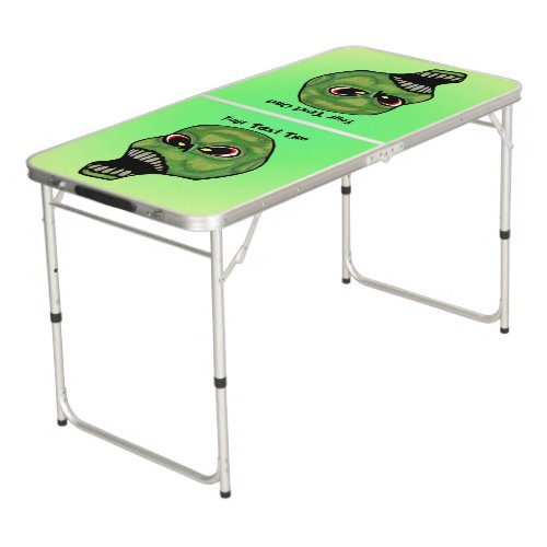 Dark Green Scary Screaming Skull Glowing Green Beer Pong Table