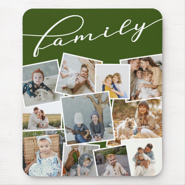 Dark Green Scattered Photos Photo Collage Family Mouse Pad (Front)