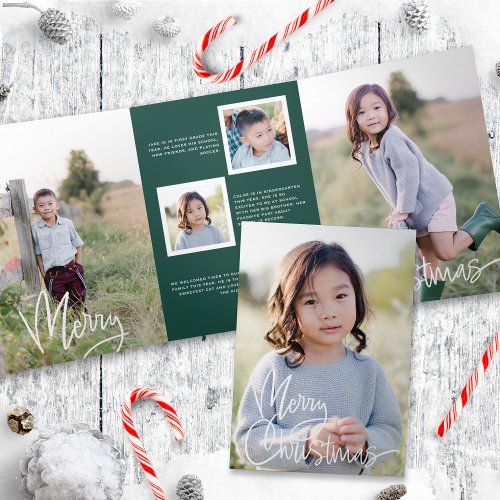  Dark Green  Script Holiday Photo Tri_Fold Card