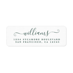 Dark Green Script Last Name Return Address Label