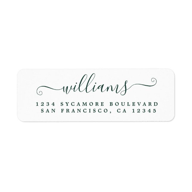 Dark Green Script Last Name Return Address Label (Front)