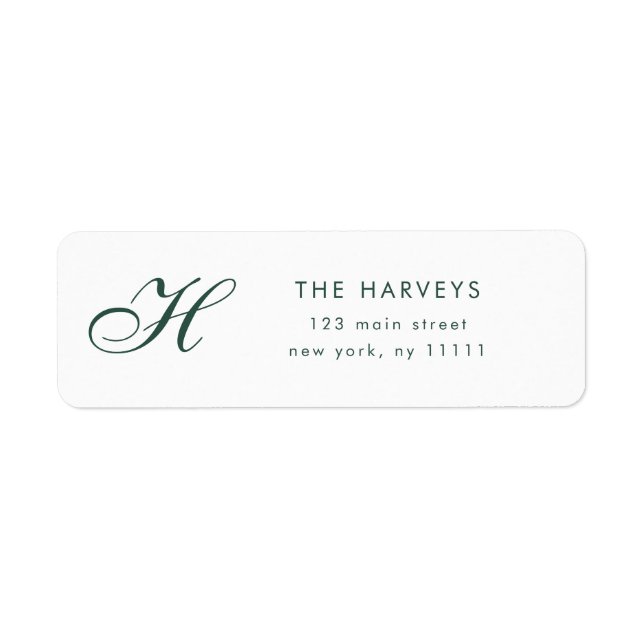 Dark Green Script Monogram Return Address Label (Front)