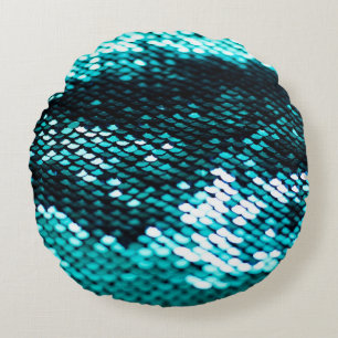 Dark green sequin shiny texture round pillow