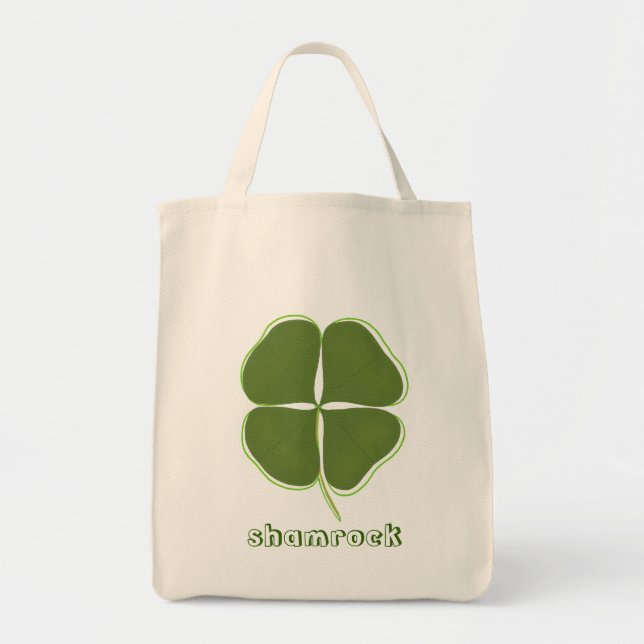 Dark Green Shamrock, four leaf clover canvas bags (Front)