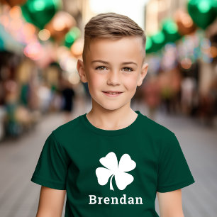 Dark Green Shamrock Name St Patricks Boys T-Shirt