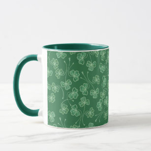 Dark Green Shamrocks Pattern Ringer Mug