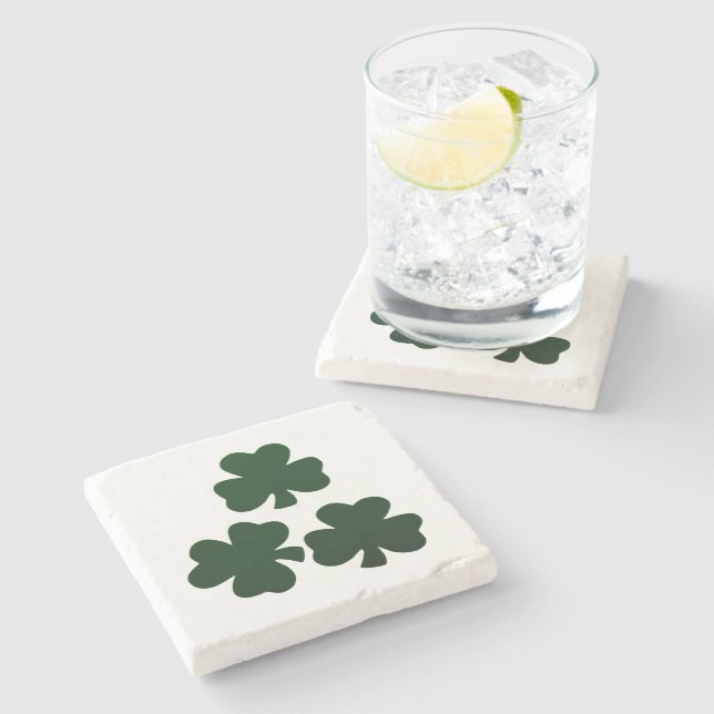 Dark Green Shamrocks Stone Coaster (Side)