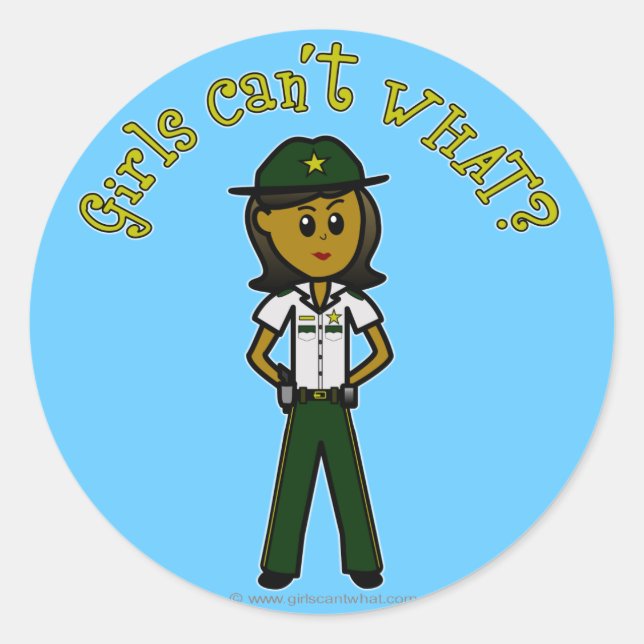 Dark Green Sheriff Girl Classic Round Sticker (Front)
